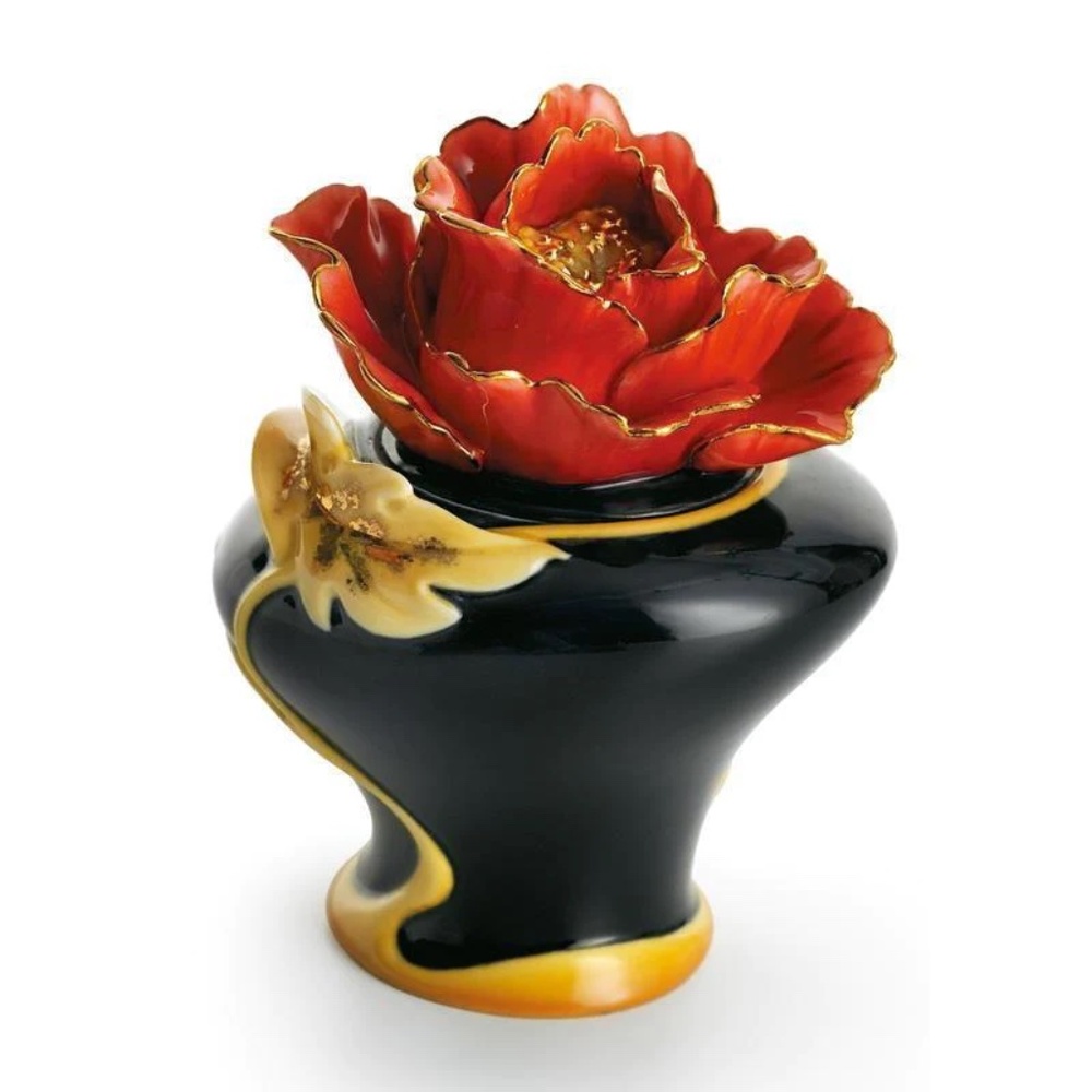 FRANZ STRIKING VERMILLION PEONY FLOWER SUGAR JAR WITH COVER (FZ01167)